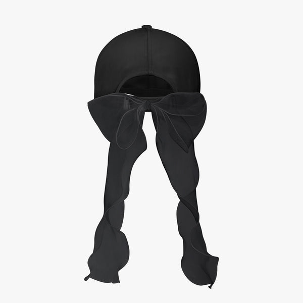 CRYSTAL DECORATED RIBBON CAP (BLACK)