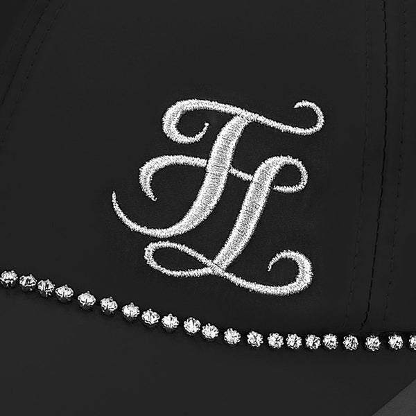 CRYSTAL DECORATED RIBBON CAP (BLACK)
