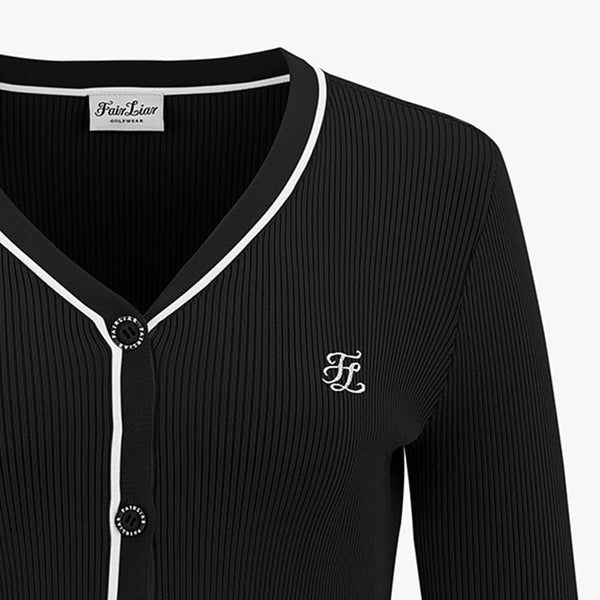 COLOR MATCHING V-NECK CARDIGAN(BLACK)