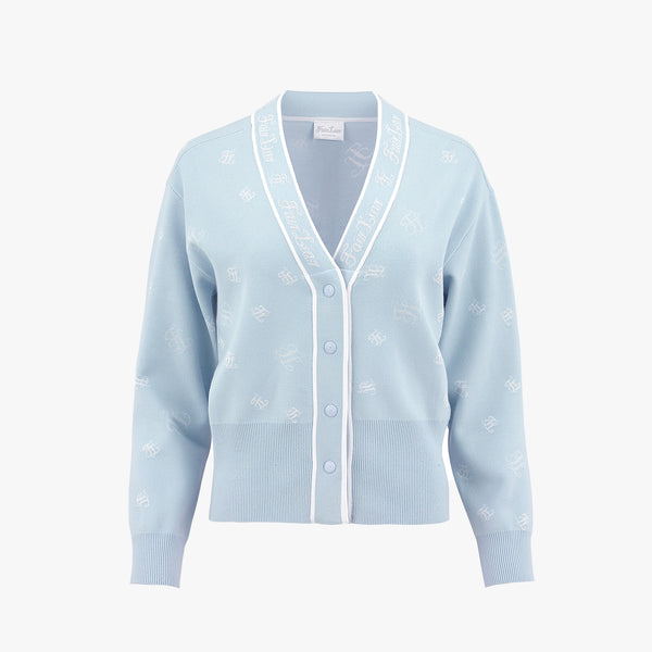 LOGO LOOSE-FIT V-NECK CARDIGAN(CERAMICS BLUE)