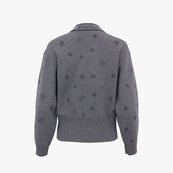LOGO LOOSE-FIT V-NECK CARDIGAN(MELANGR GRAY)