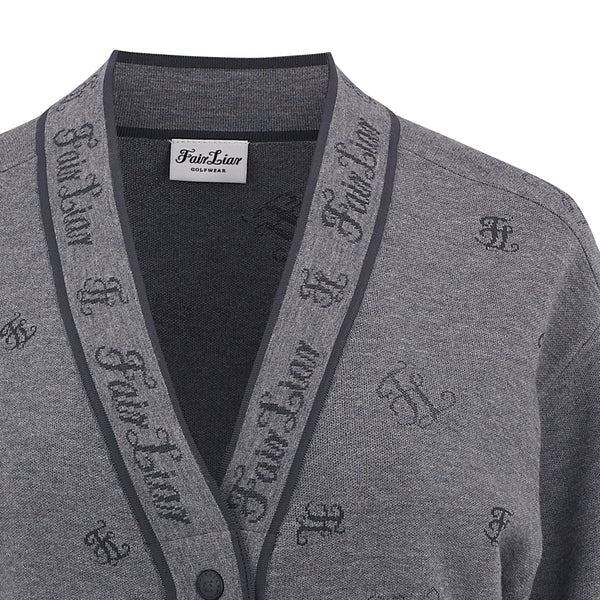 LOGO LOOSE-FIT V-NECK CARDIGAN(MELANGR GRAY)
