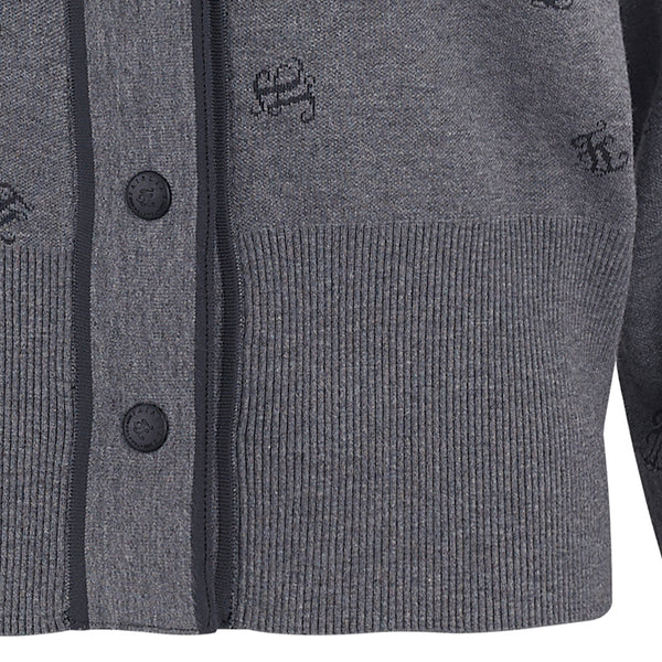LOGO LOOSE-FIT V-NECK CARDIGAN(MELANGR GRAY)