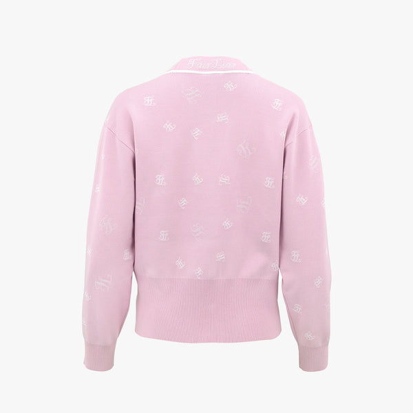 LOGO LOOSE-FIT V-NECK CARDIGAN(PINK CHORAL)