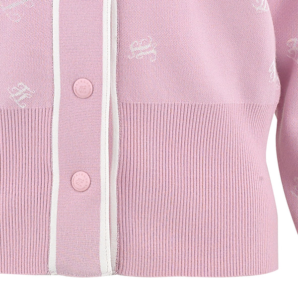 LOGO LOOSE-FIT V-NECK CARDIGAN(PINK CHORAL)