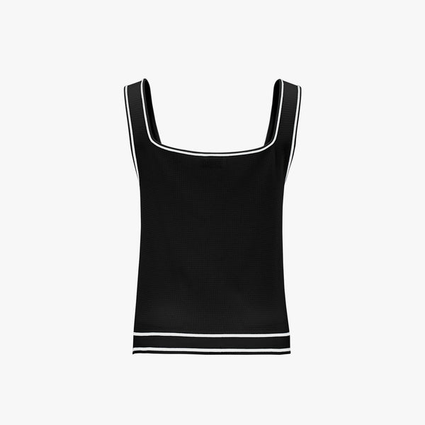 SQUARE-NECK RIBBON KNIT VEST(BLACK)