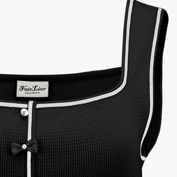 SQUARE-NECK RIBBON KNIT VEST(BLACK)