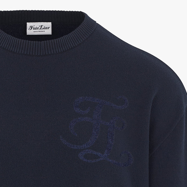 MEN'S ROUND-NECK LOGO KNIT(NAVY)