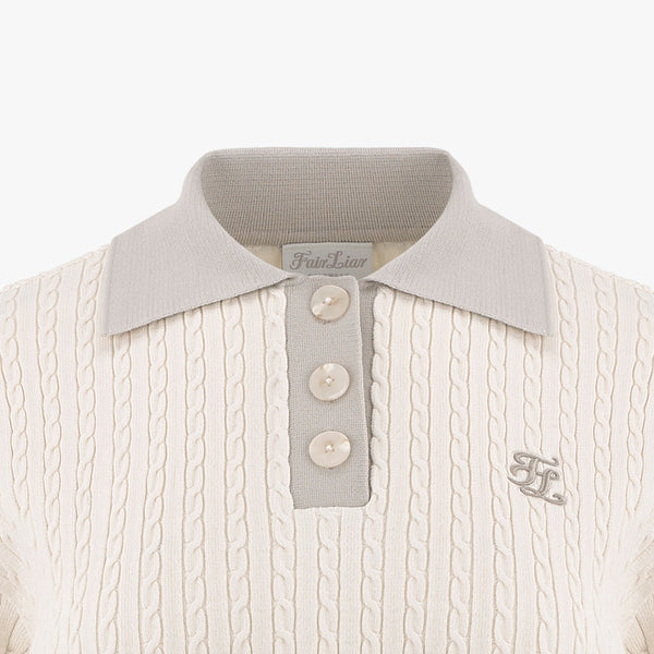 CABLE COLLAR PULLOVER KNIT(REAM)
