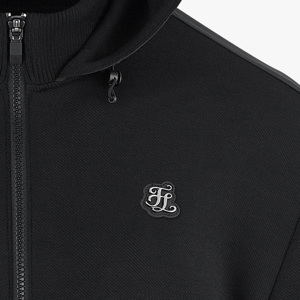 MEN'S WOVEN PATCH HOODED ZIP-UP(BLACK)