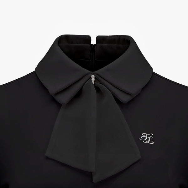 CHIFFON RIBBON COLLAR SHIRT(BLACK)