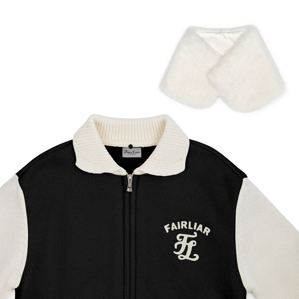 FUR COLLAR WIND BREAK ZIP CARDIGAN (BLACK)