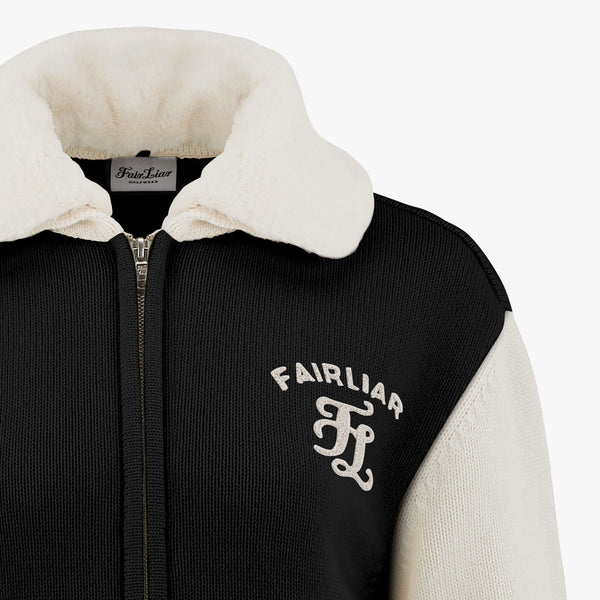 FUR COLLAR WIND BREAK ZIP CARDIGAN (BLACK)