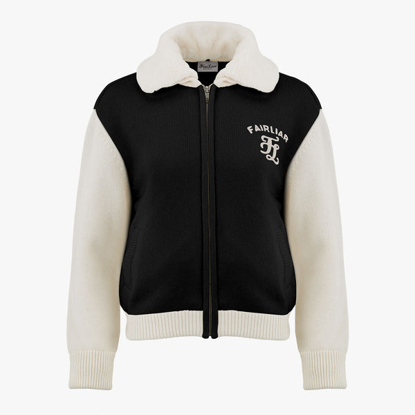 FUR COLLAR WIND BREAK ZIP CARDIGAN (BLACK)