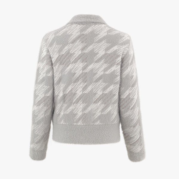 COLLAR JACQUARD WIND BREAK CARDIGAN (GREY)