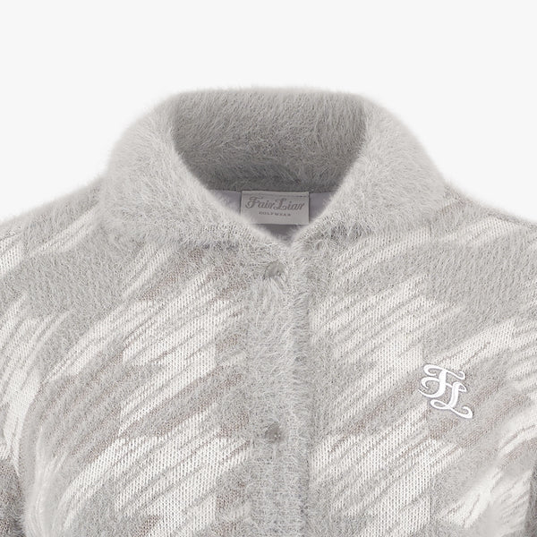 COLLAR JACQUARD WIND BREAK CARDIGAN (GREY)
