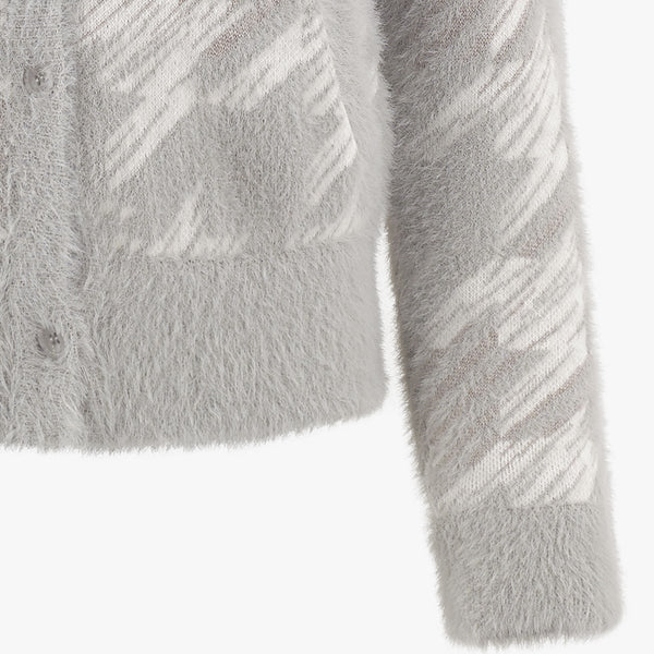 COLLAR JACQUARD WIND BREAK CARDIGAN (GREY)