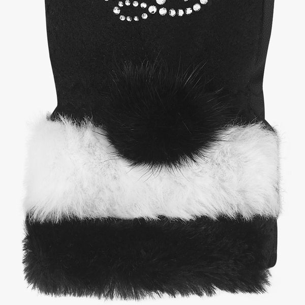 CRYSTAL FUR TWO HAND GLOVES (BLACK)