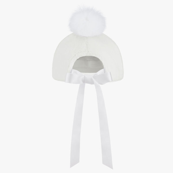 BACK RIBBON POMPOM CAP (WHITE)