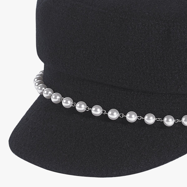 PEARL-EMBELLISHED MADROS HAT(BLACK)