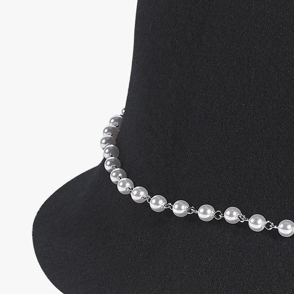 PEARL-EMBELLISHED CROCHET HAT(BLACK)