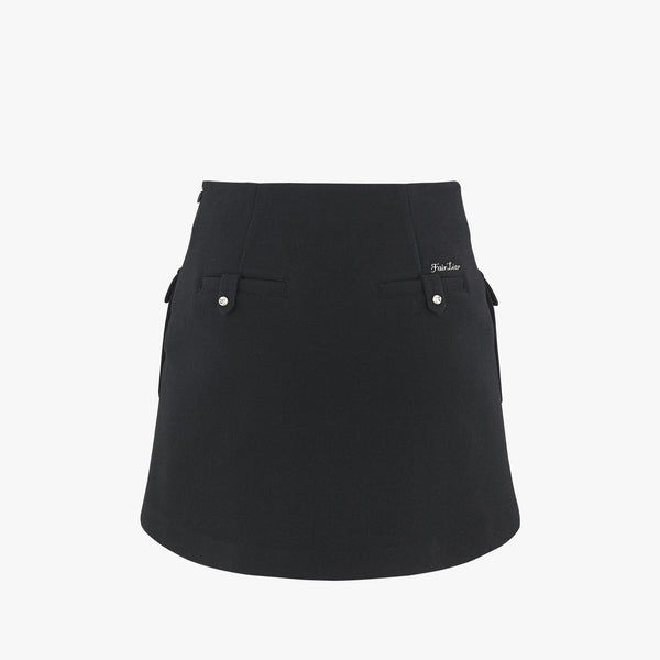 HIGH-WAIST BUTTON H-LINE SKIRT(BLACK)