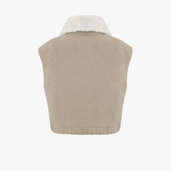 FUR COLLAR WINDPROOF VEST (BEIGE)