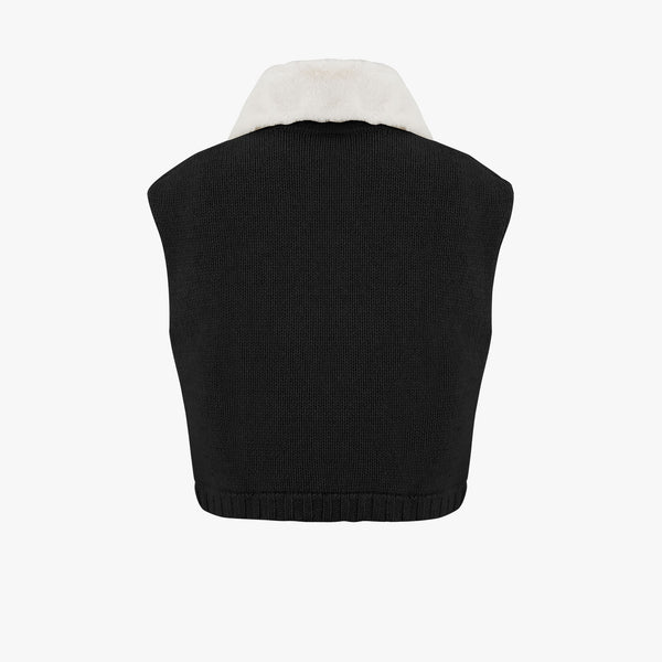 FUR COLLAR WINDPROOF KNIT VEST (BLACK)