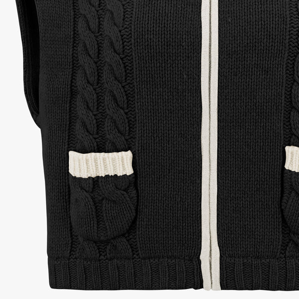 FUR COLLAR WINDPROOF KNIT VEST (BLACK)