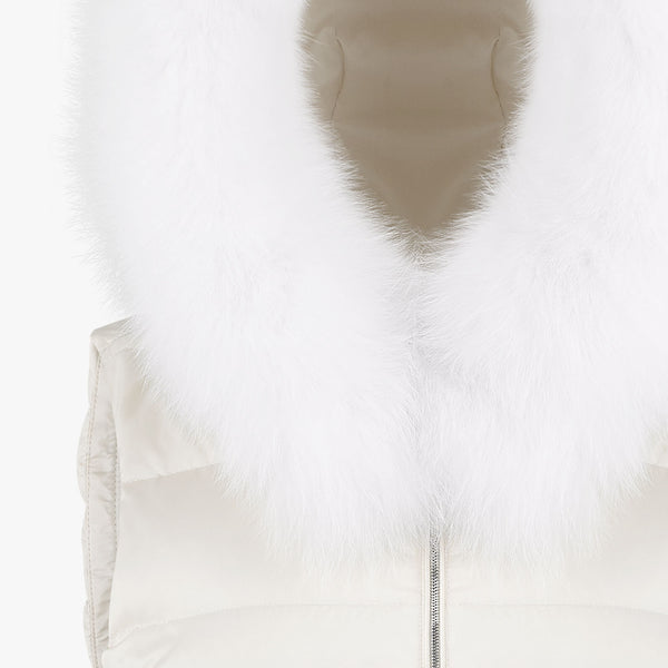 FUR HOODED PUFFER VEST (CREAM)