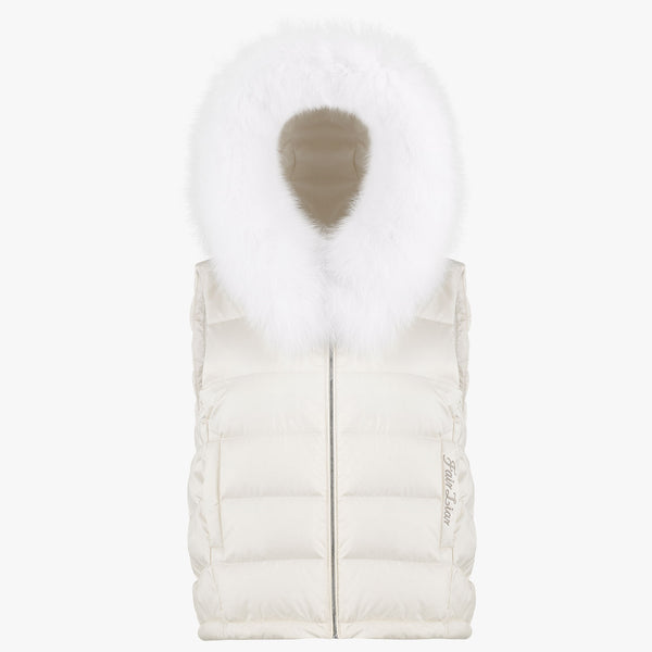 FUR HOODED PUFFER VEST (CREAM)