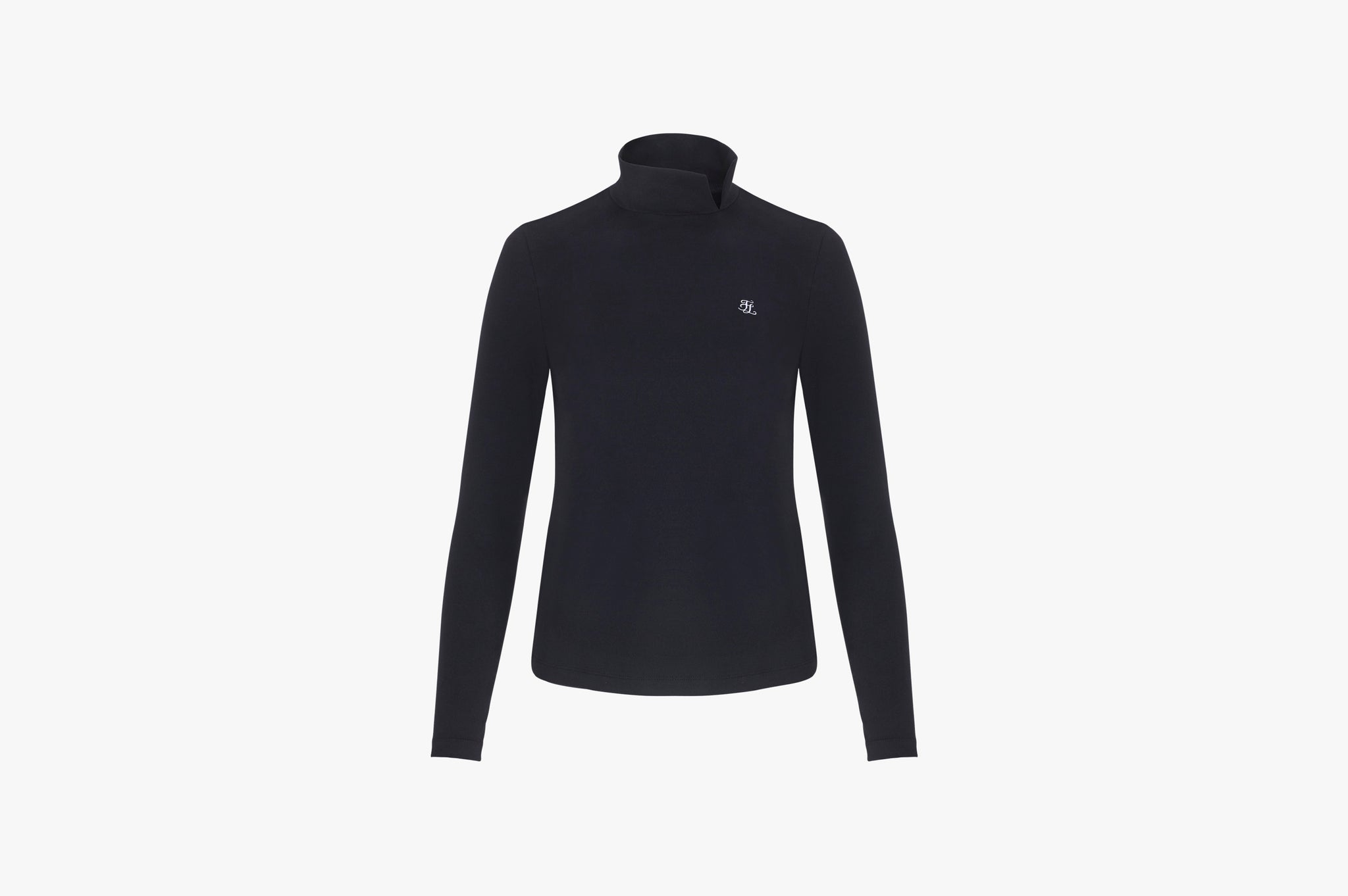 Basic Half Neck Slit T-Shirt (Black)