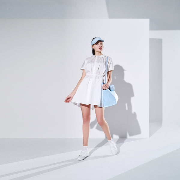 SHIRRING FLARE DRESS (INNER SHORTS SET)(WHITE)