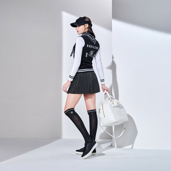Dot Flare Pleated Skirt (Black)