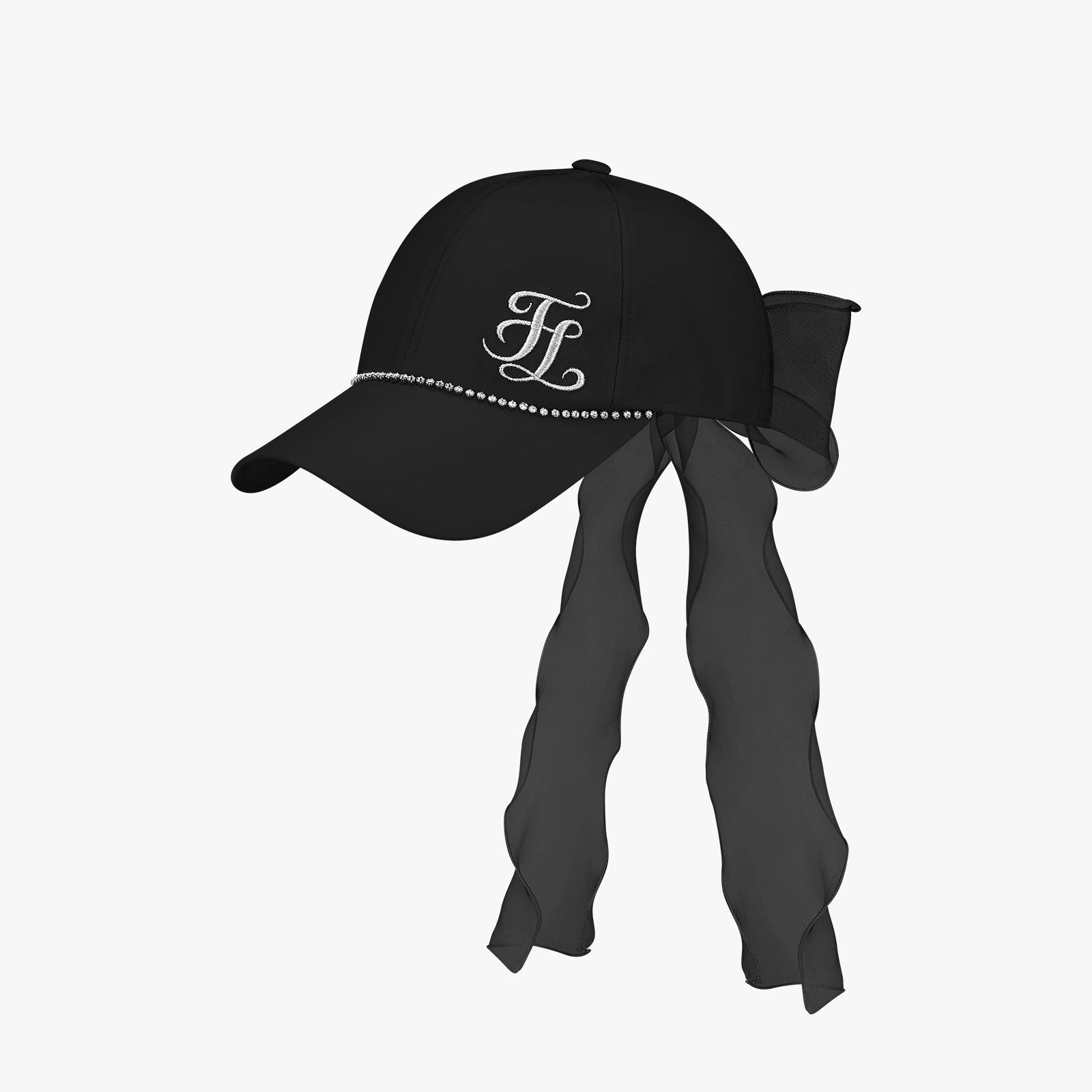 CRYSTAL DECORATED RIBBON CAP (BLACK)