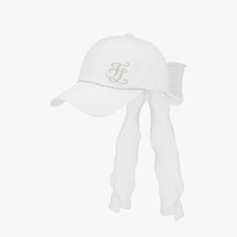 CRYSTAL DECORATED RIBBON CAP (WHITE)