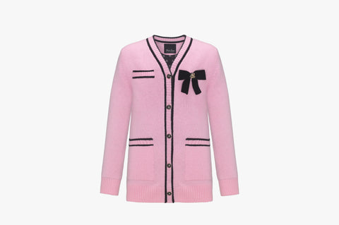 Ribbon Cashmere Cardigan (Pink Coral)