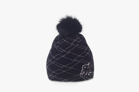 Racoon Fur Ball Beanie (Black)