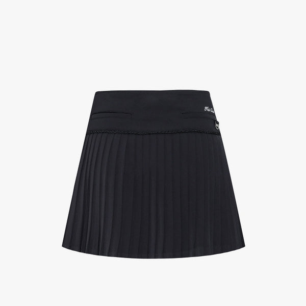 CHAIN FLARE PLEATES SKIRT(BLACK)