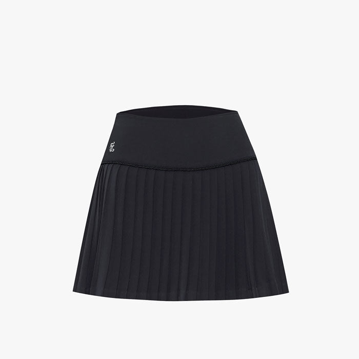 CHAIN FLARE PLEATES SKIRT(BLACK)