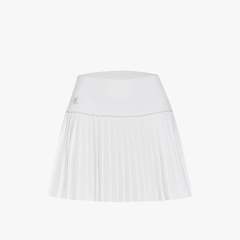 CHAIN FLARE PLEATES SKIRT(WHITE)