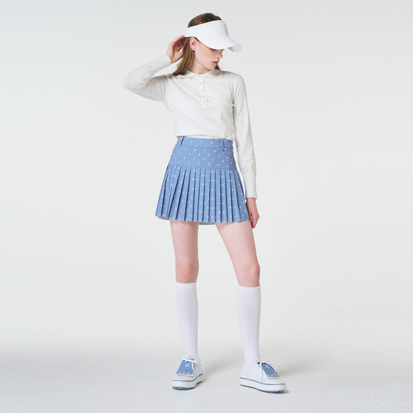 PATTERN PLEATS SKIRT(CERAMICS BLUE)