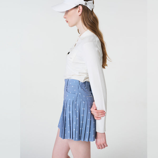 PATTERN PLEATS SKIRT(CERAMICS BLUE)