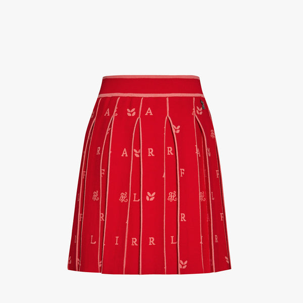 PLEATED JACQUARD KNIT SKIRT(RED)