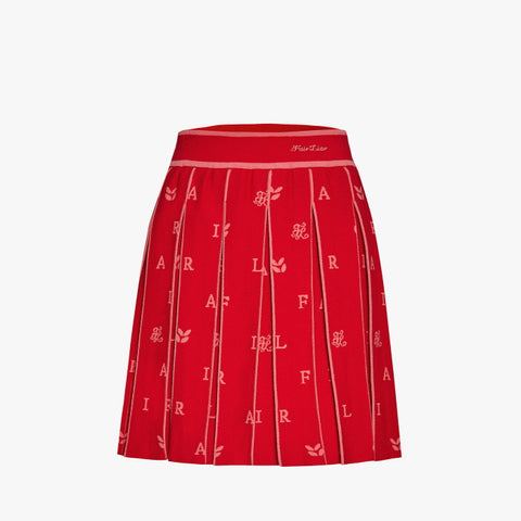PLEATED JACQUARD KNIT SKIRT(RED)