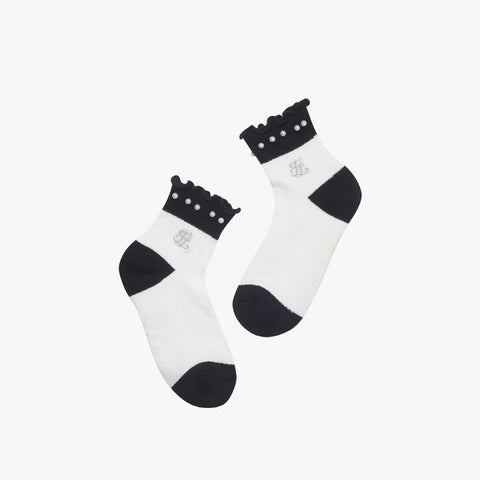 FRILL PEARL ANKLE SOCKS(WHITE)