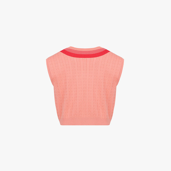 CABLE V-NECK KNIT VEST(PINK CHORAL)