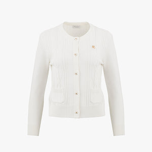 CABLE POCKET ROUND-NECK CARDIGAN(WHITE)