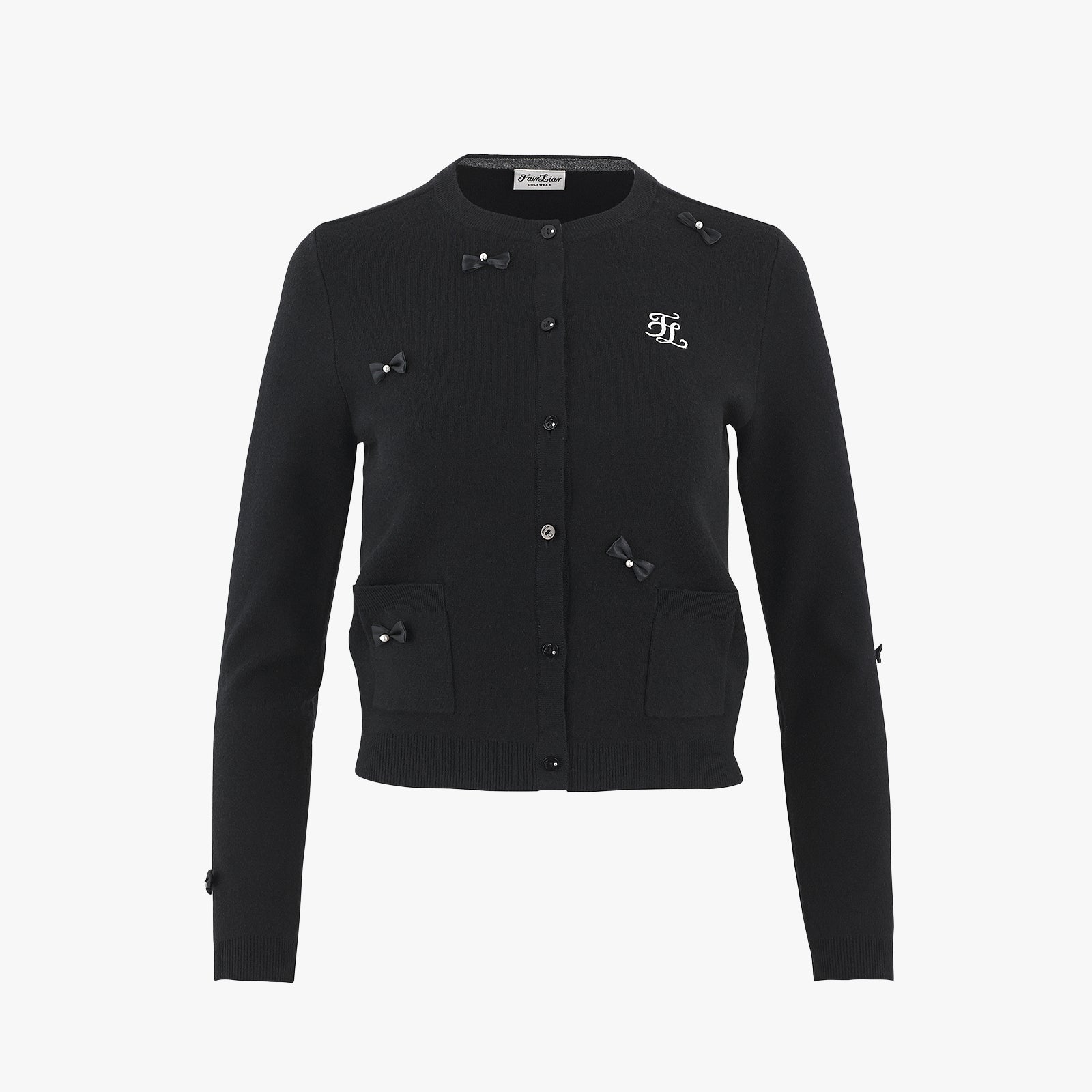 MINI RIBBON POCKET ROUND-NECK CARDIGAN(BLACK)
