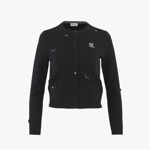 MINI RIBBON POCKET ROUND-NECK CARDIGAN(BLACK)